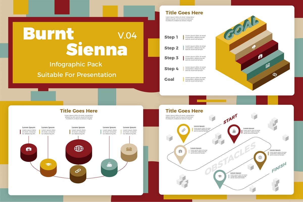 市场业务规划信息图表矢量设计模板v4 Burnt Sienna v4 – Infographic插图