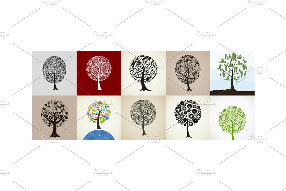 各式手绘水彩大树插图 Collection of trees插图(3)