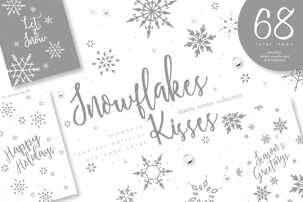雪花之吻冬季主题手绘图案背景素材 UPDATED+ Snowflakes Winter Kisses插图