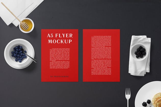 A5品牌传单印刷品样机模板 A5 Portrait Flyer Mockup – Breakfast Set插图(7)