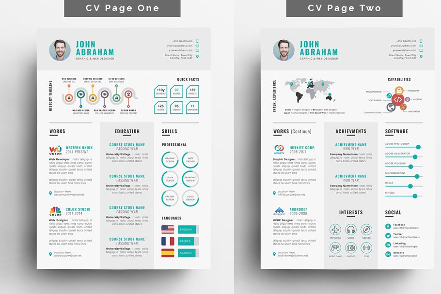 信息图表风格个人求职简历模板 Info graphic Resume/CV插图(1)