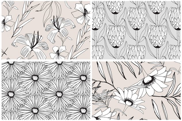 创意手绘花卉插画图案纹理素材 Graphic Flowers Patterns & Elements插图(8)