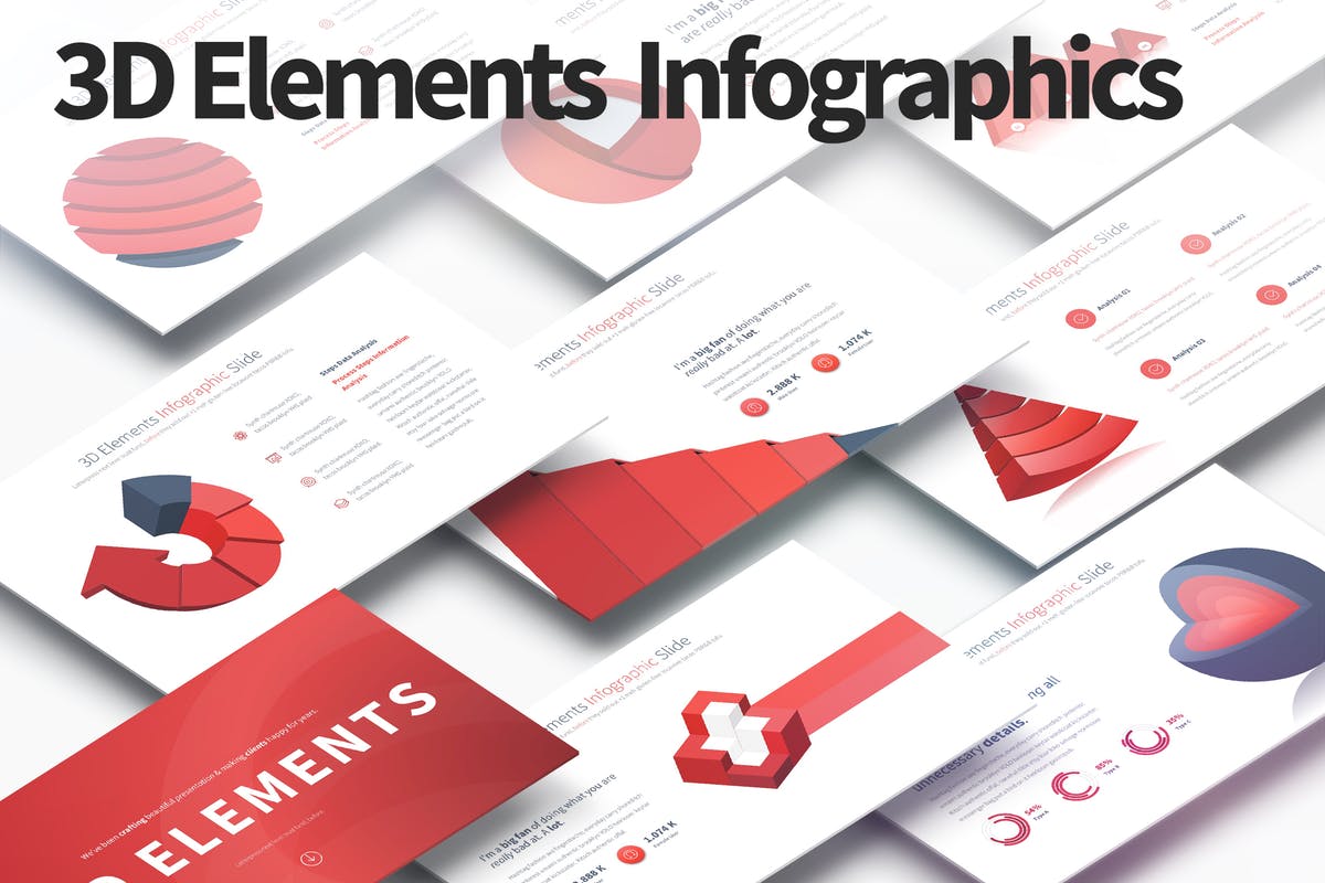 3D元素信息图表市场数据统计PPT幻灯片模板 3D Elements – PowerPoint Infographics Slides插图
