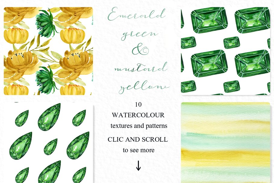 绿黄水彩花卉花环剪贴画 Green and yellow watercolor floral插图(5)