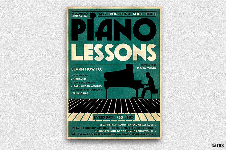 钢琴音乐课程推广传单PSD模板 Piano Lessons Flyer PSD插图(4)