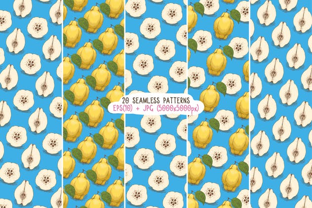 20款手绘水果图案无缝纹理第三波 Fruits Seamless Patterns Set插图(2)