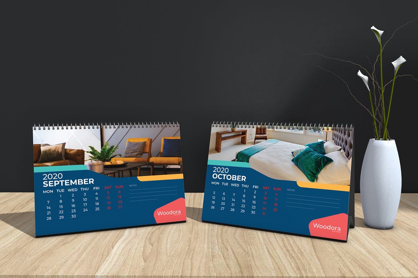 家具品牌定制2020年活页台历设计模板 Woodora Furniture Table Calendar 2020插图(5)