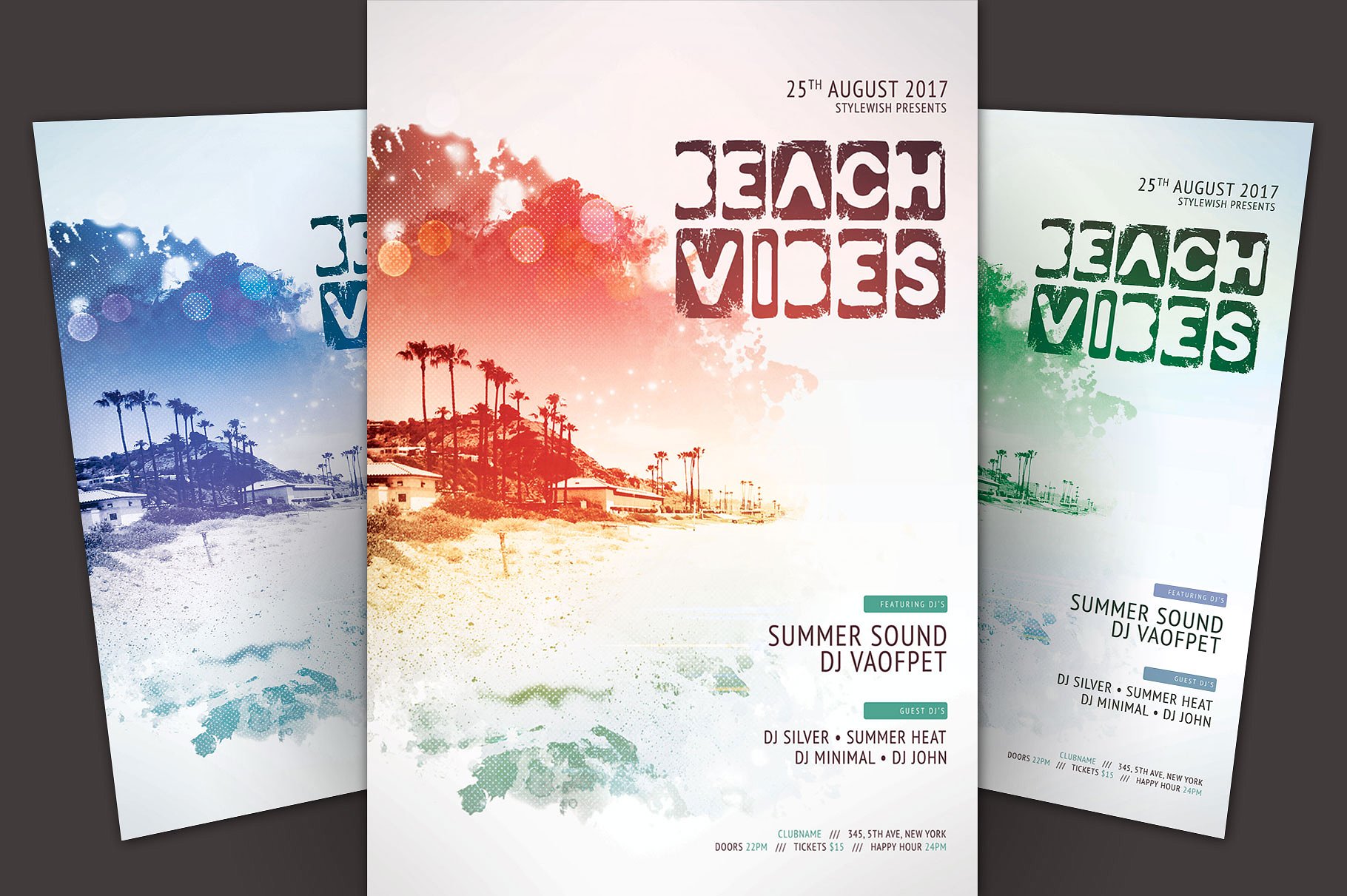 海滩音乐节传单模板 Beach Vibes Flyer Template插图