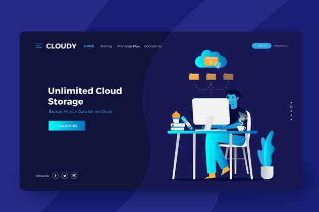 云存储服务概念矢量插画网站着陆页模板 Cloud Storage Services Vector Illustration插图(1)