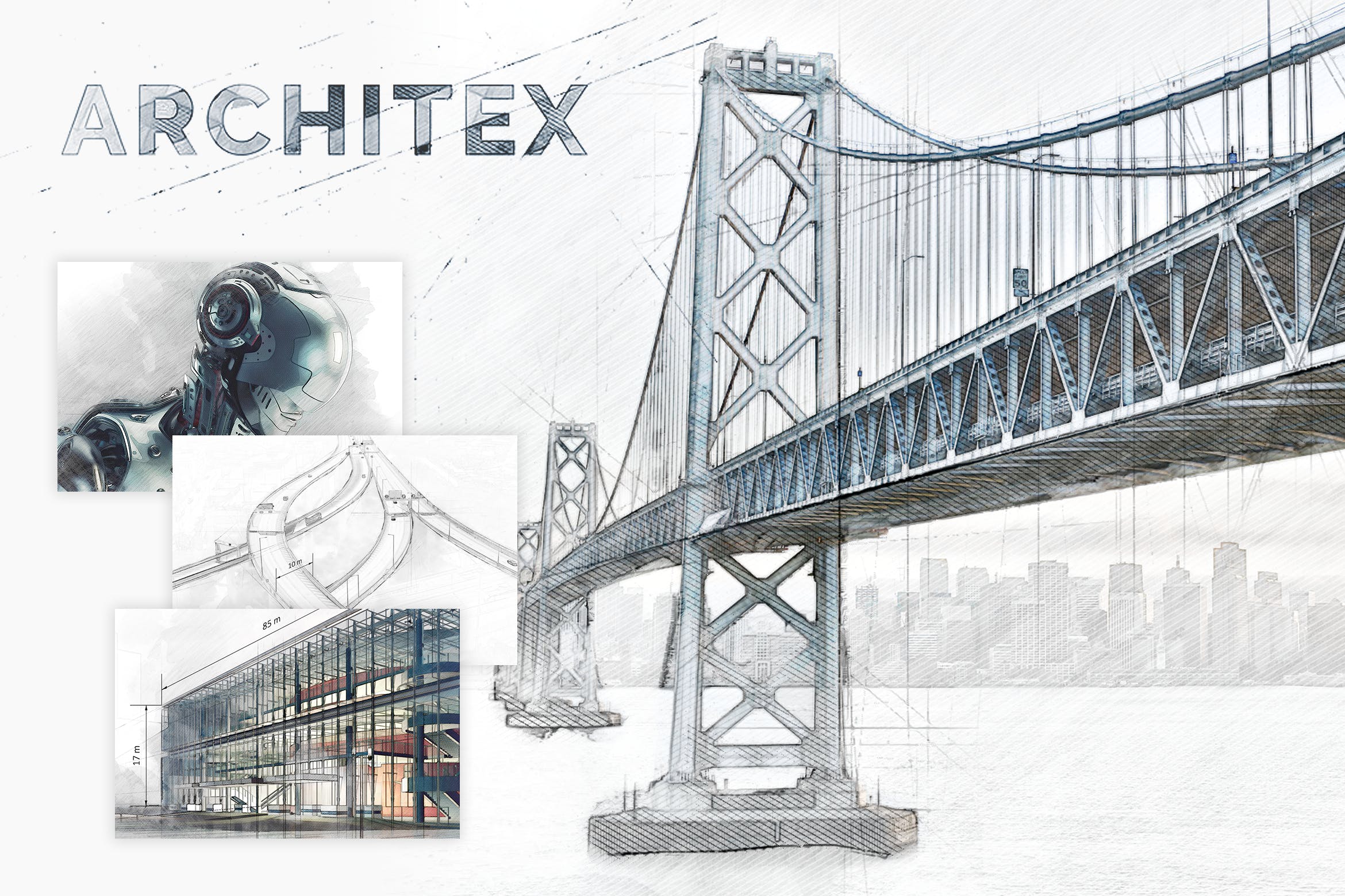 工业建筑设计素描特效照片处理PS动作 Architex CS3+ Photoshop Action插图