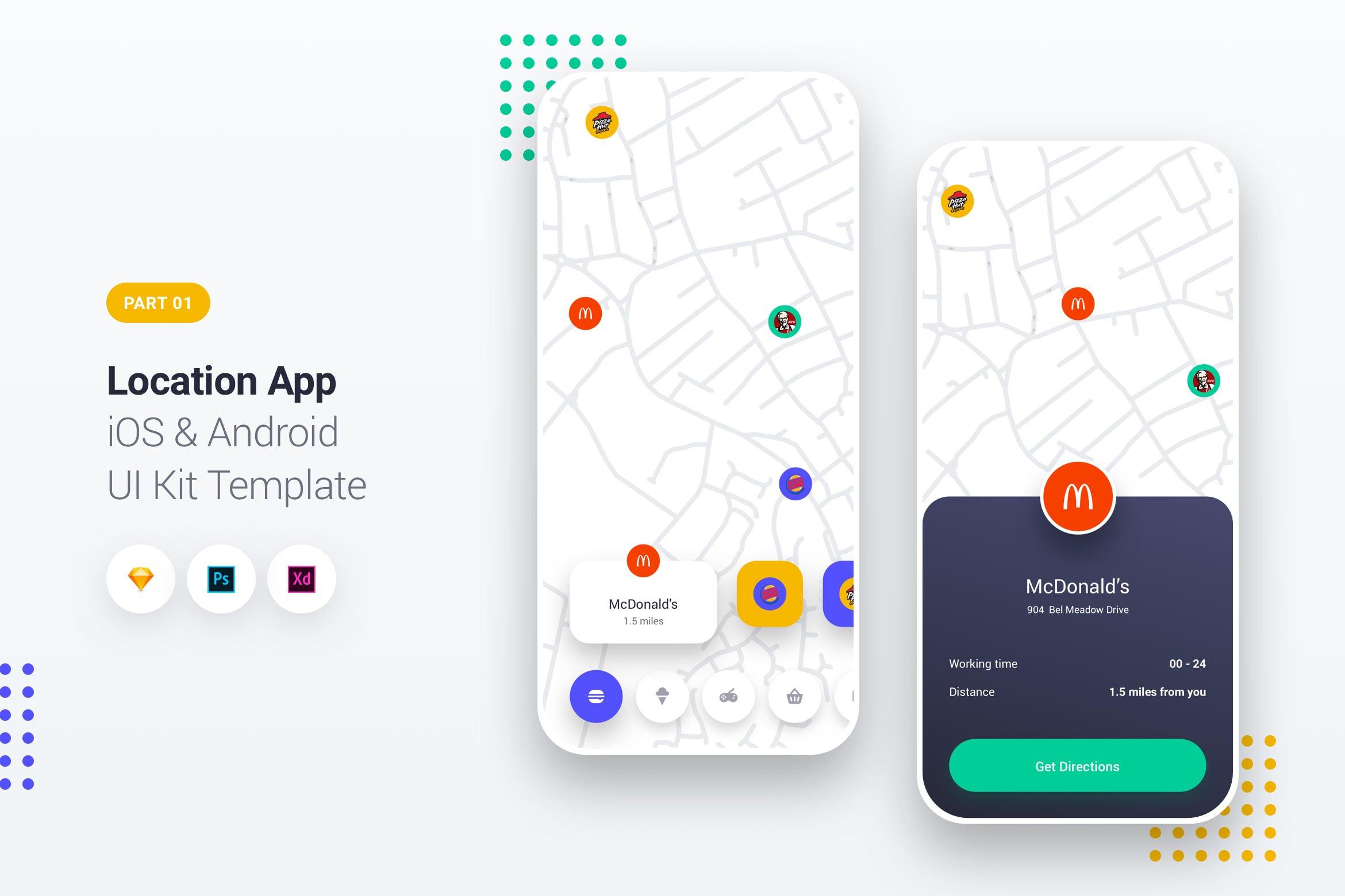 导航定位APP应用我的位置界面设计模板 Location App iOS & Android UI Kit Template 1插图