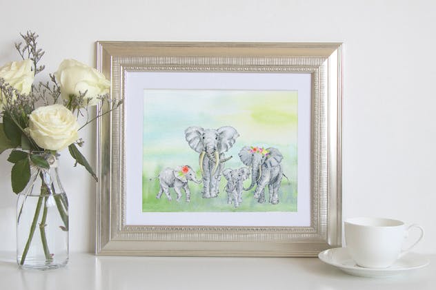大象群水彩剪贴画合集 Watercolor herd of elephants插图(6)