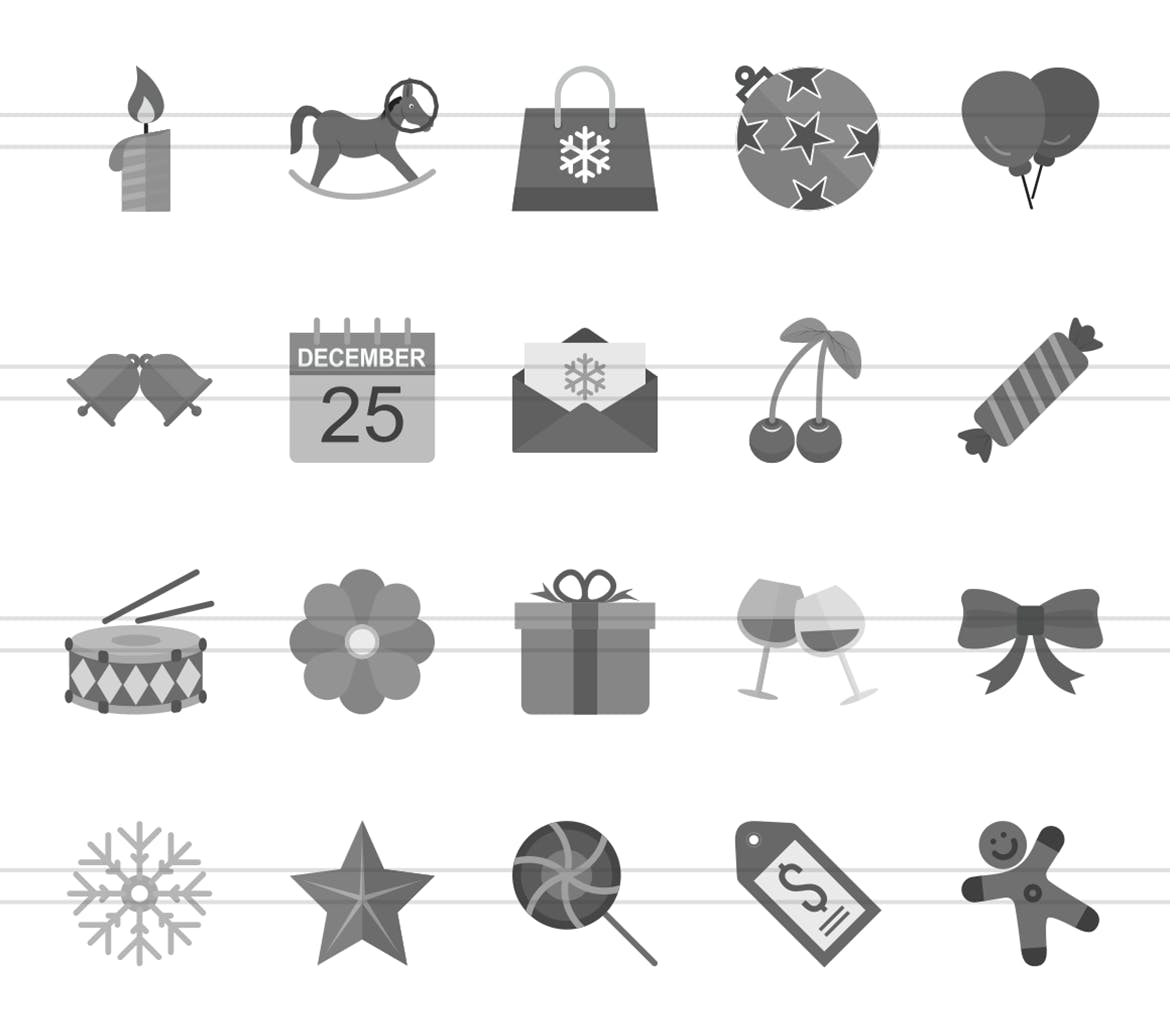 40枚圣诞节主题灰阶图标 40 Christmas Greyscale Icons插图(1)