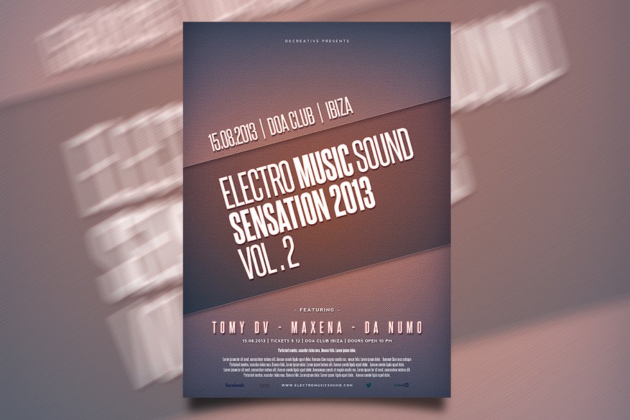 电子音乐电音派对活动海报设计模板 Electro Music Sensation Flyer插图(2)