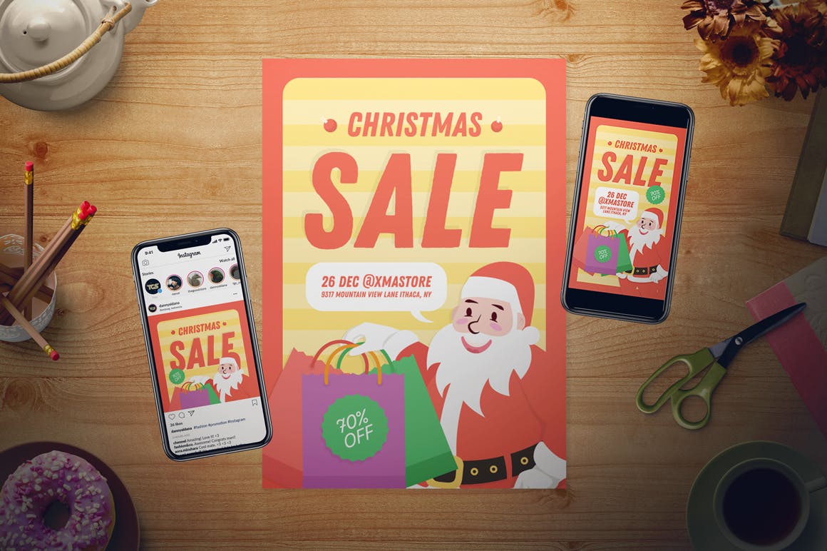 圣诞老人/圣诞节促销活动海报传单设计模板 Christmas Sale Flyer Set插图(1)