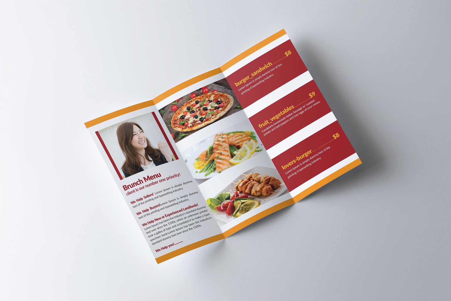 三折页西式餐厅菜单设计模板 Food Menu Trifold Broshure插图(2)