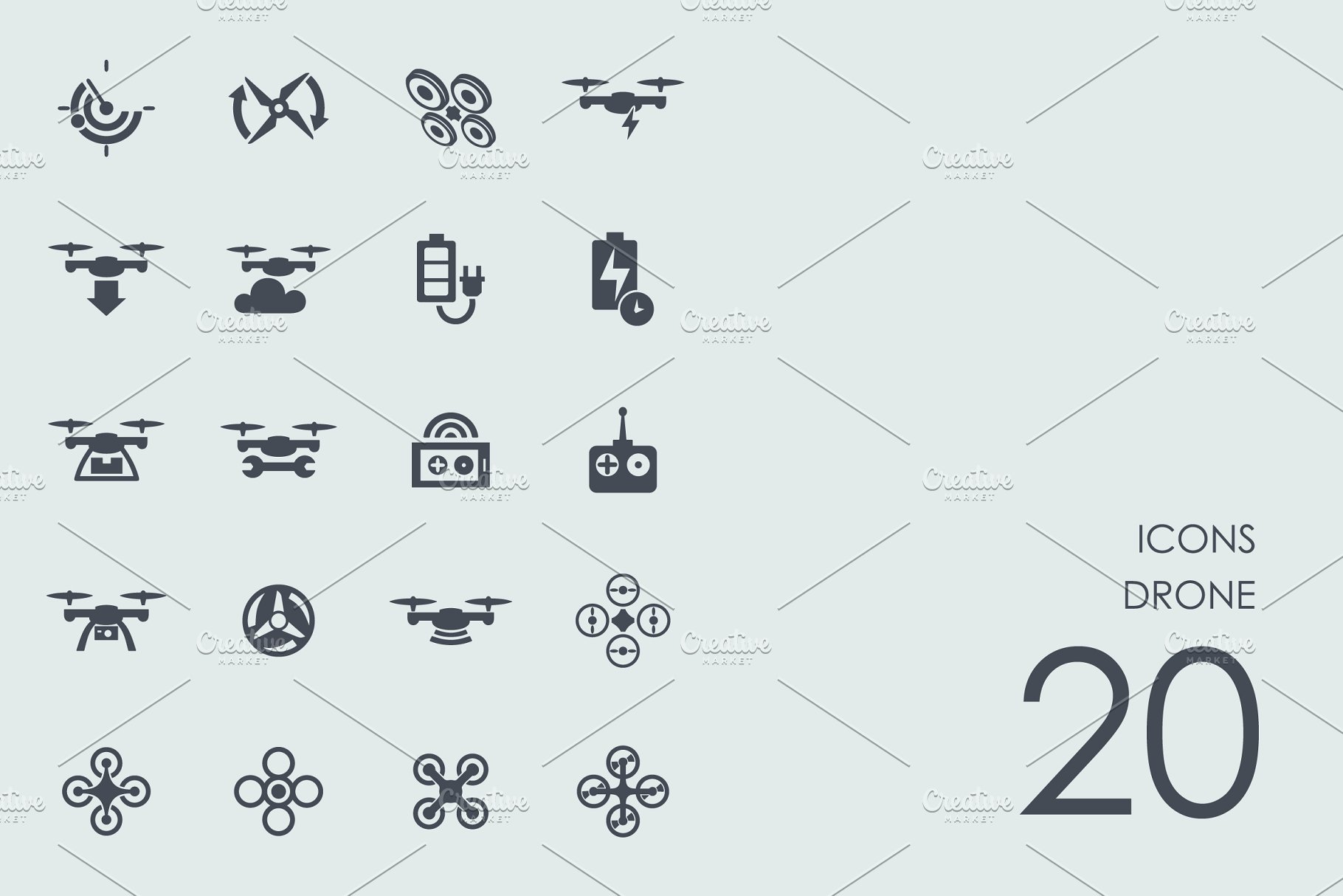 一组20个无人机图标  Drone icons插图