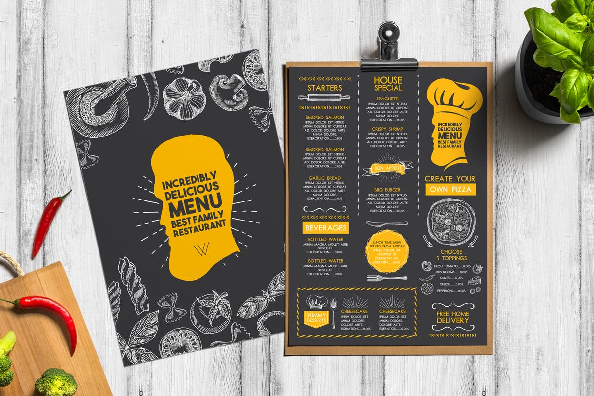高端西餐厅黑板菜单设计模板 Food Menu Template插图