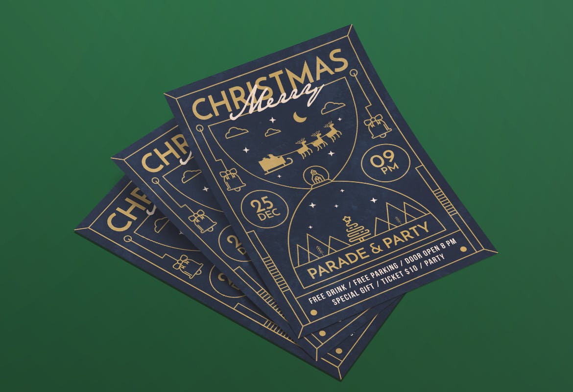 线条艺术设计风格圣诞节活动派对海报传单模板 Christmas Party Flyer插图(2)
