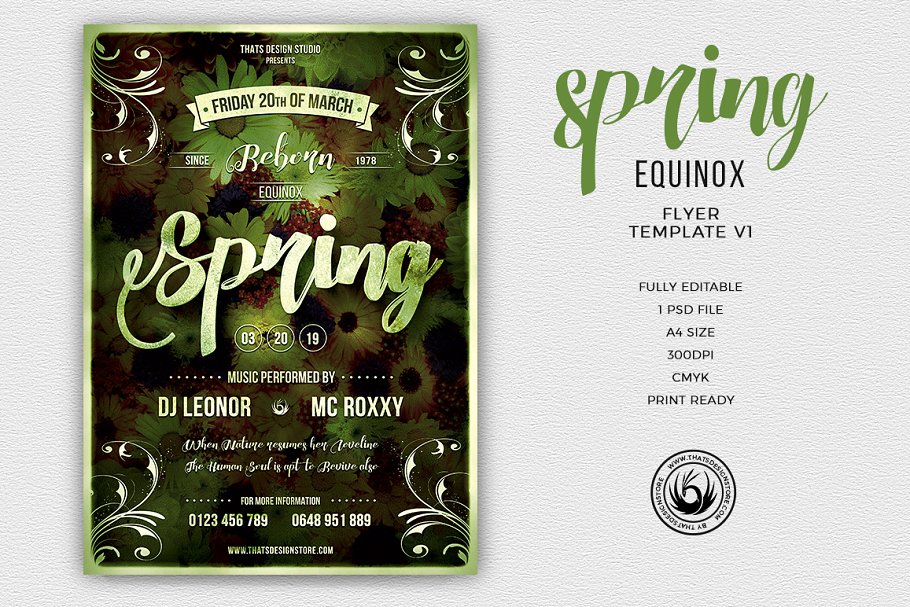 春季繁花背景传单海报PSD模板v1 Spring Equinox Flyer PSD V1插图