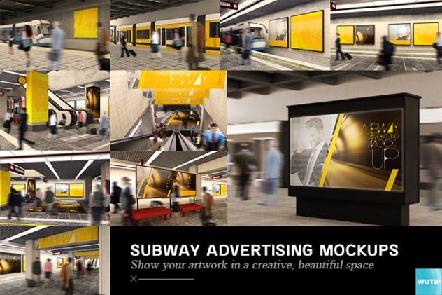 地铁海报广告牌灯箱广告牌样机模板 Subway Advertising Mockups插图(1)