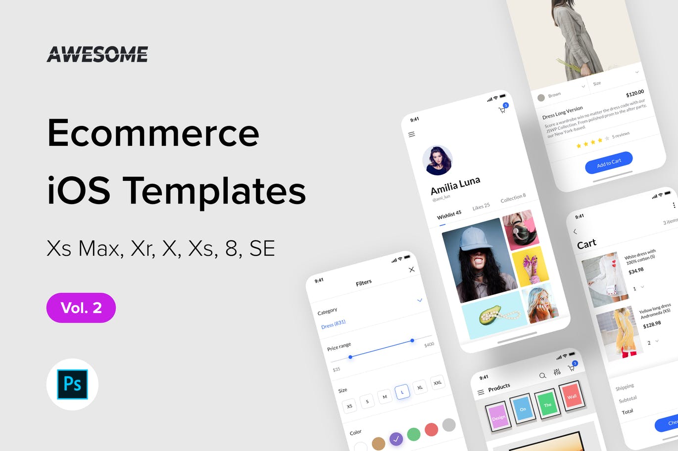 iOS手机网上商城应用UI设计套件PSD模板v2 Awesome iOS UI Kit – Ecommerce Vol. 2 (Photoshop)插图