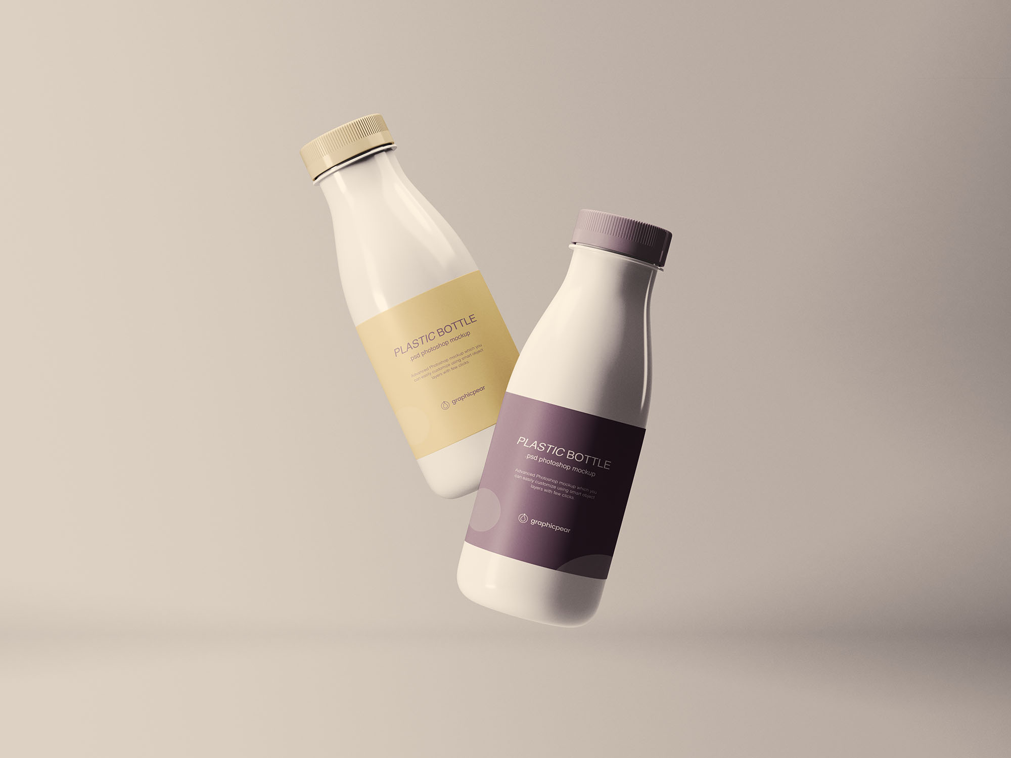 悬浮状态牛奶饮料塑料瓶设计预览样机 Floating Plastic Bottles Mockup插图