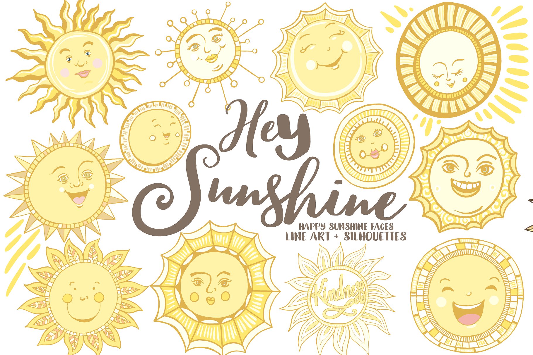 夏季太阳主题人物笑脸插画 Sunshine Face Illustrations插图(1)
