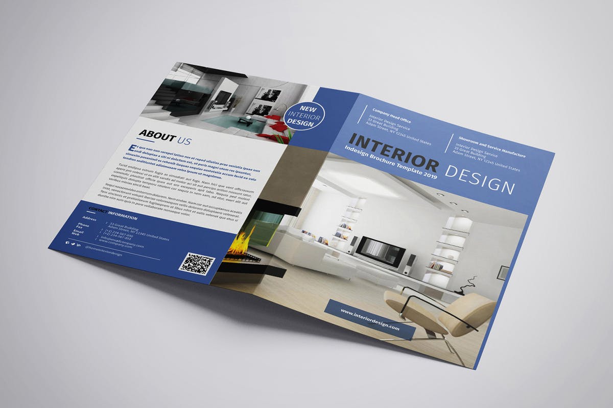 室内装修设计双折页尺寸画册INDD模板 Onyx – Interior Bifold Brochure Template插图