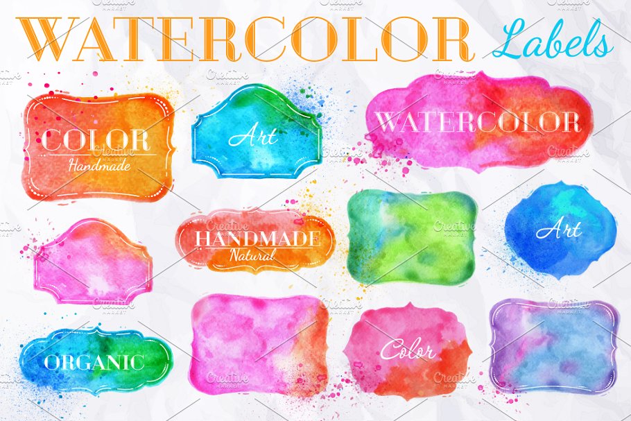 水彩标签图形 Watercolor Labels插图