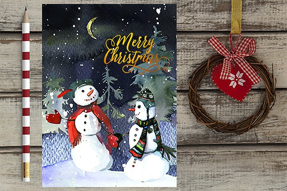 雪人圣诞水彩剪辑集 Snowmen Christmas Clipart Collection插图(8)