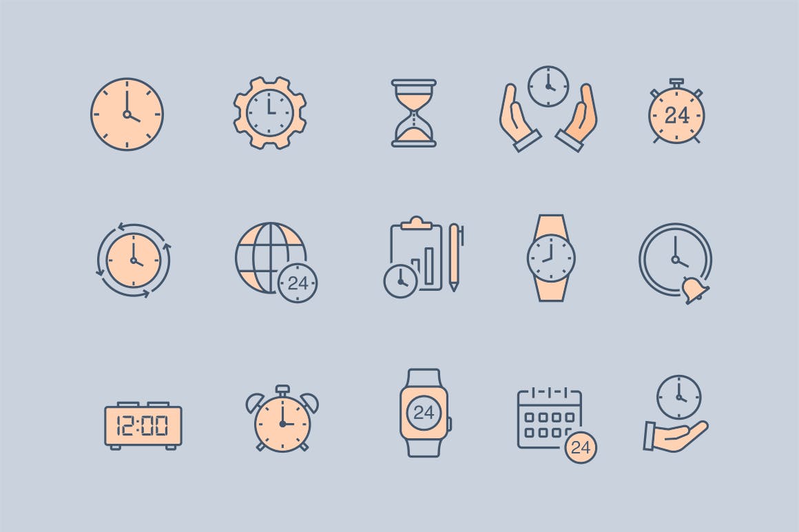 15枚时间主题矢量图标 15 Time Icons插图(1)