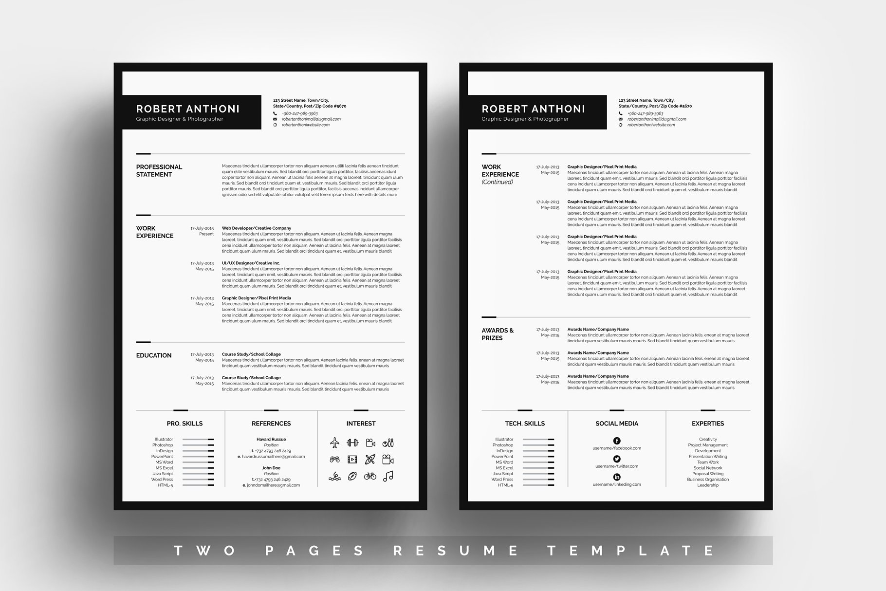 简约风格电子简历模板[4页] Clean Resume Template 4 Pages插图(1)