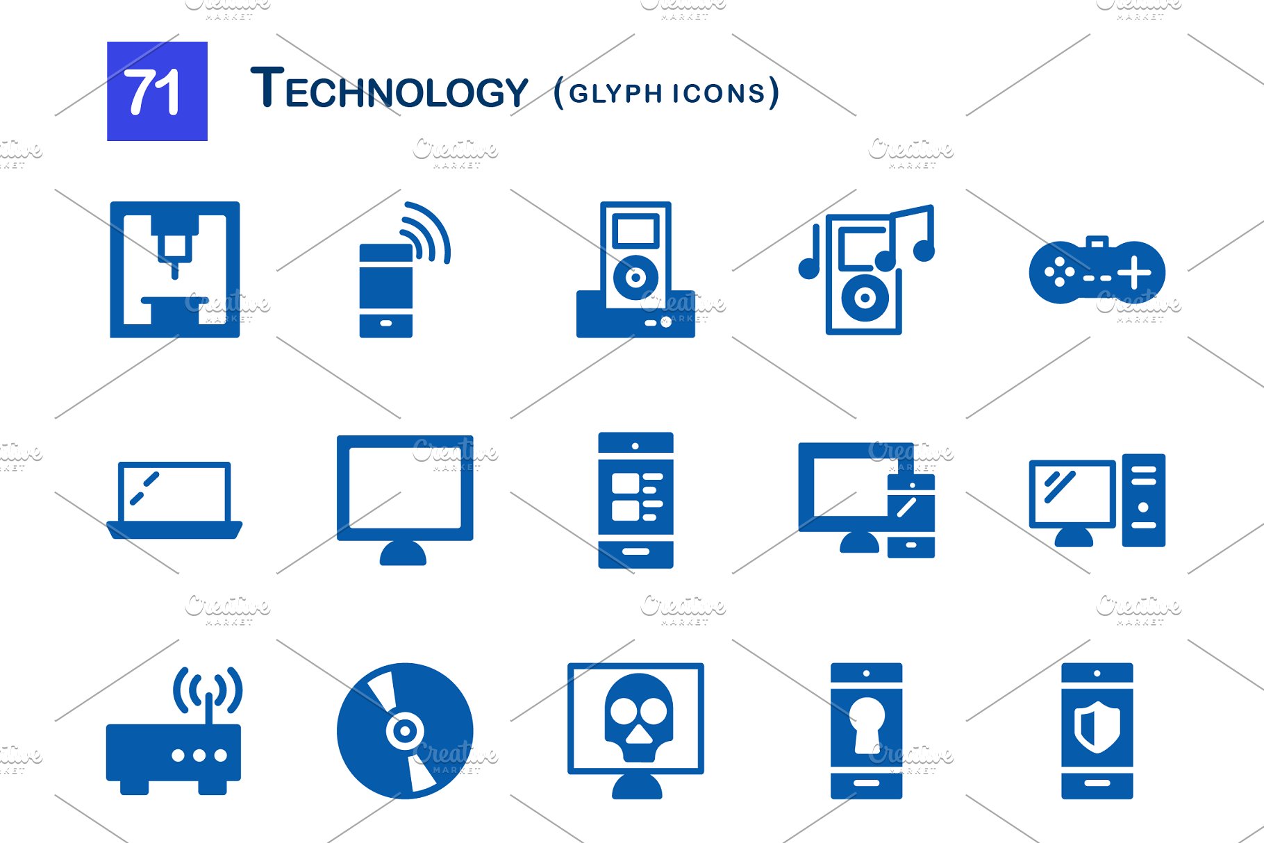 71个科技主题象形写意文字图标 71 Technology Glyph Icons插图(2)