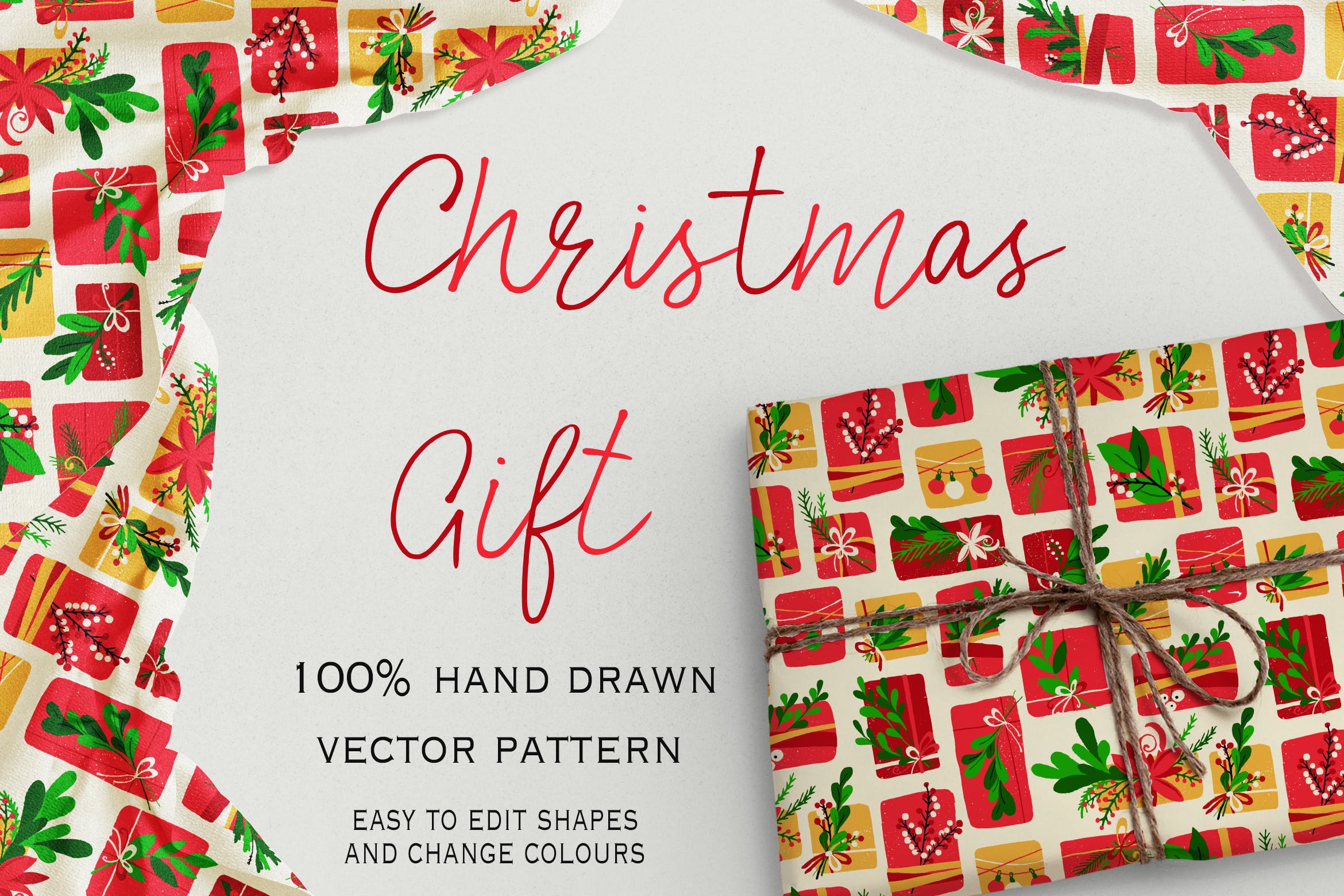 圣诞礼物手绘图案背景素材 Christmas Gift seamless pattern插图