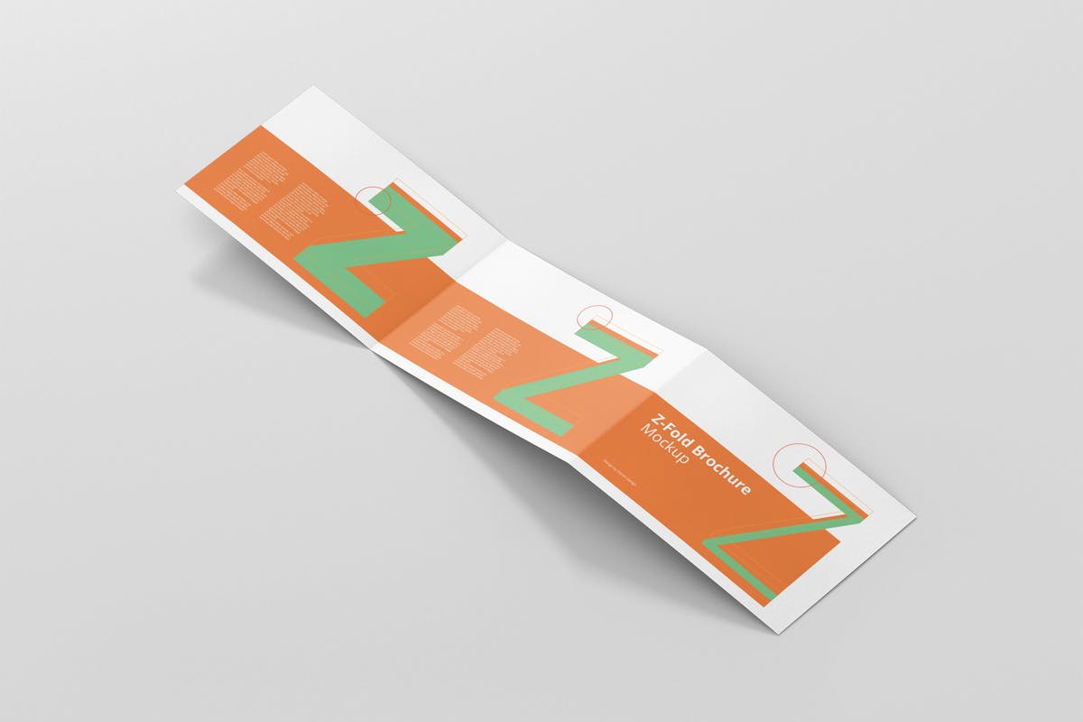 横向三折页菜单/广告册子样机模板 Z-Fold Brochure Mockup – Landscape Din A4 A5 A6插图