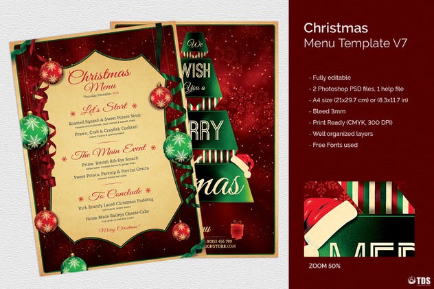 圣诞节庆典餐厅菜单模板V7 Christmas Menu Template V7插图(1)