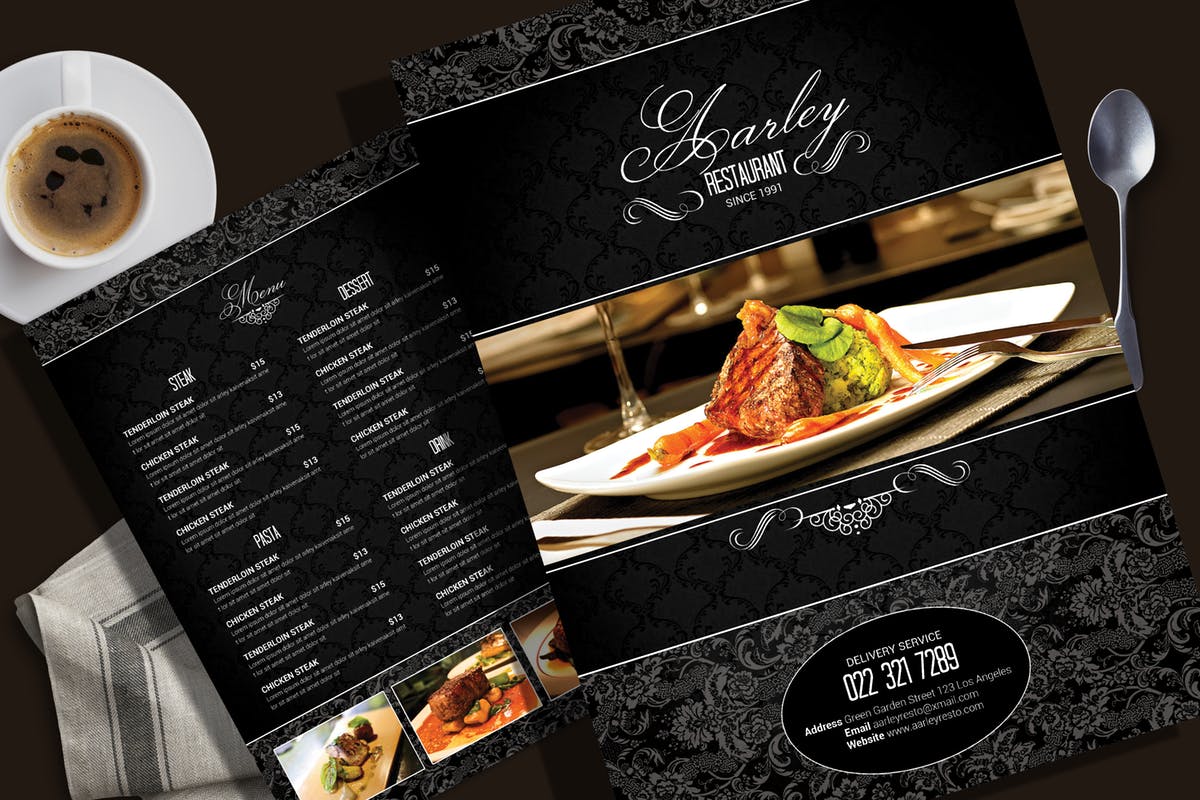 优雅西餐厅菜单设计PSD模板 Elegant Restaurant Menu Flyer插图
