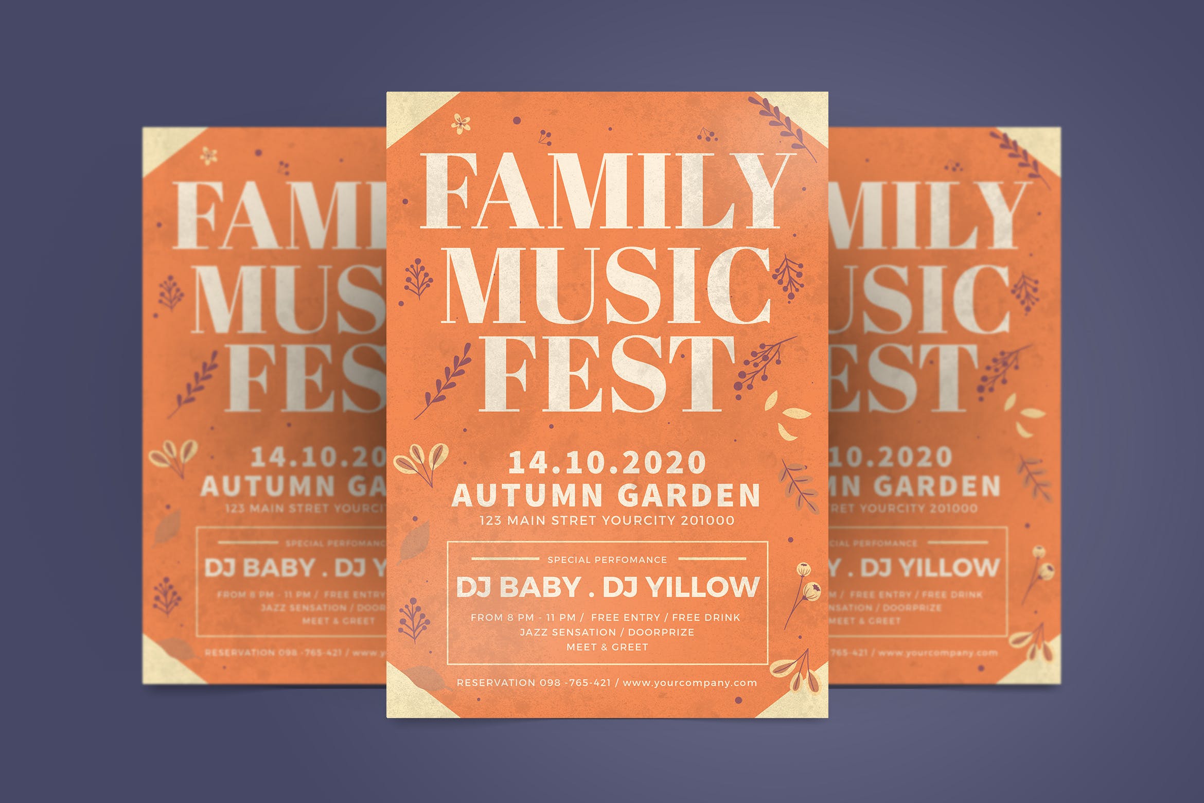家庭音乐会海报设计模板 Autumn Family Flyer插图