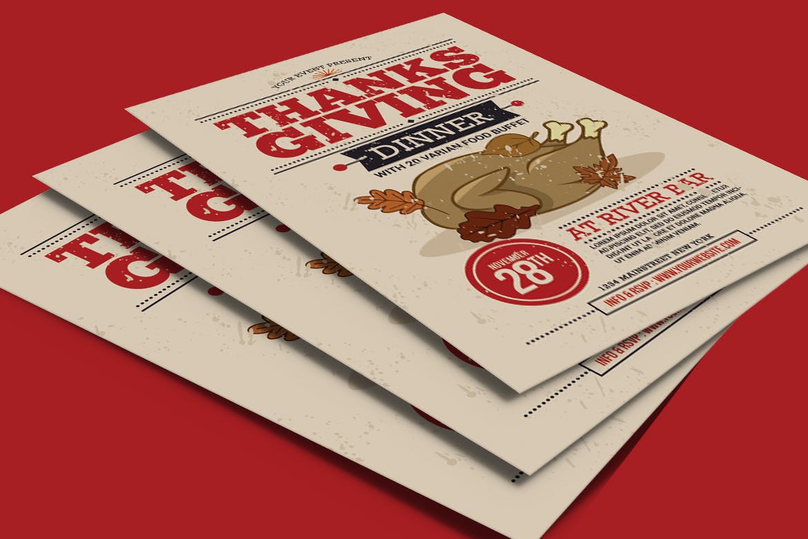感恩节餐厅晚宴预约活动海报传单设计模板 Thanksgiving Dinner Flyer插图(2)