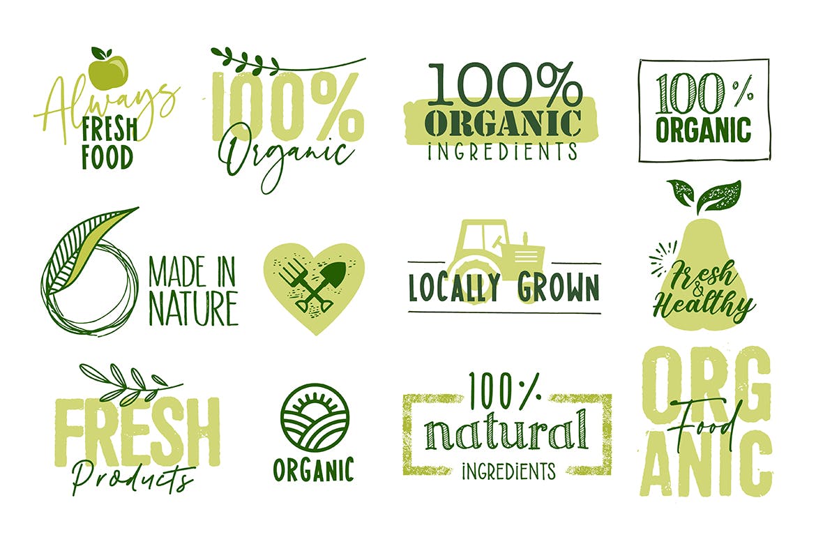 有机食品标志标签设计模板素材 Organic Food Signs and Labels Collection插图