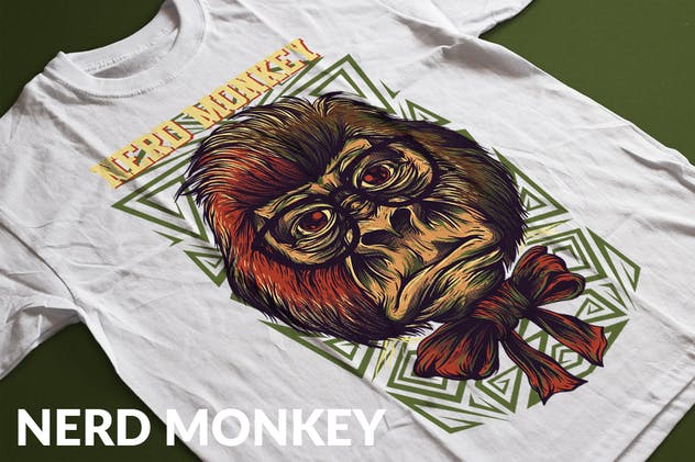 呆猴猴子手绘T恤印花设计 Nerd Monkey插图(1)