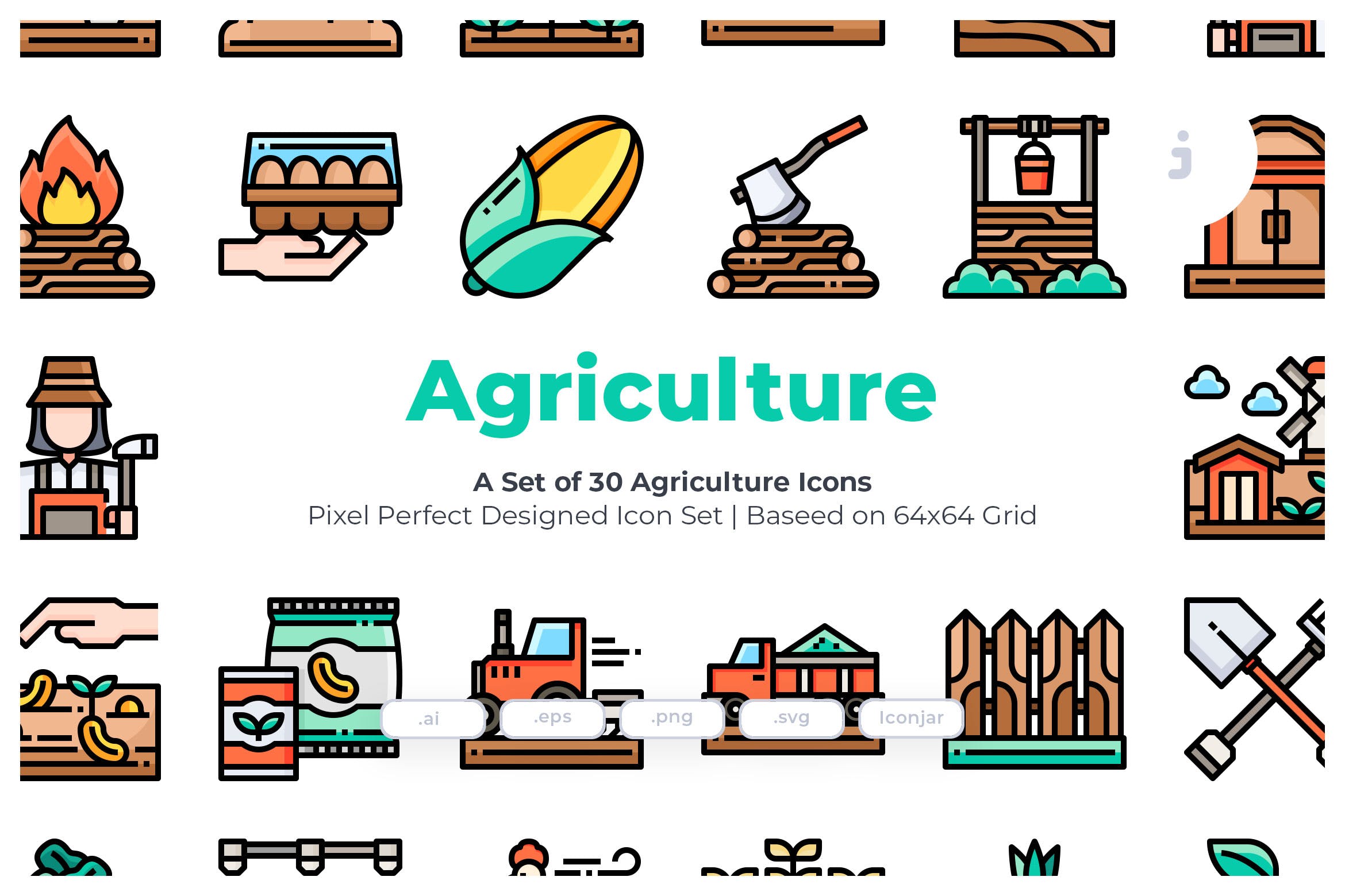 30枚农业农场主题彩色矢量图标素材 30 Agriculture Icons插图