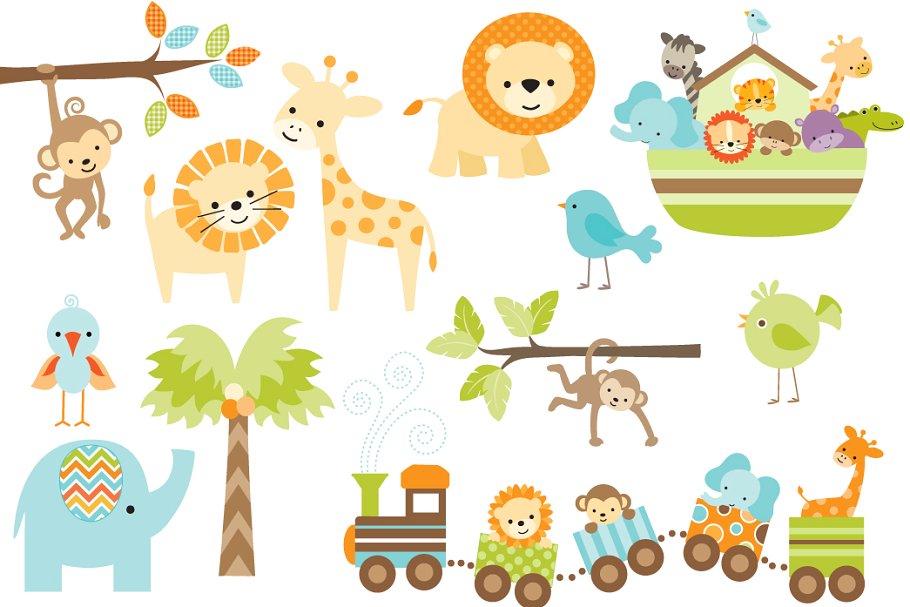 婴儿丛林动物图案背景素材 Baby Jungle Animal Graphics Patterns插图(2)