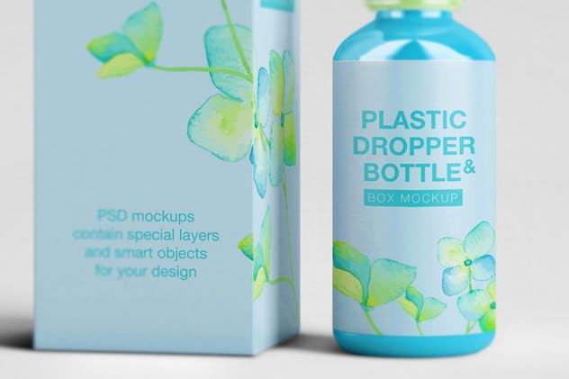 化妆品塑料滴管瓶/纸盒样机 Plastic Dropper Bottle/ Paper Box Mockup插图(2)