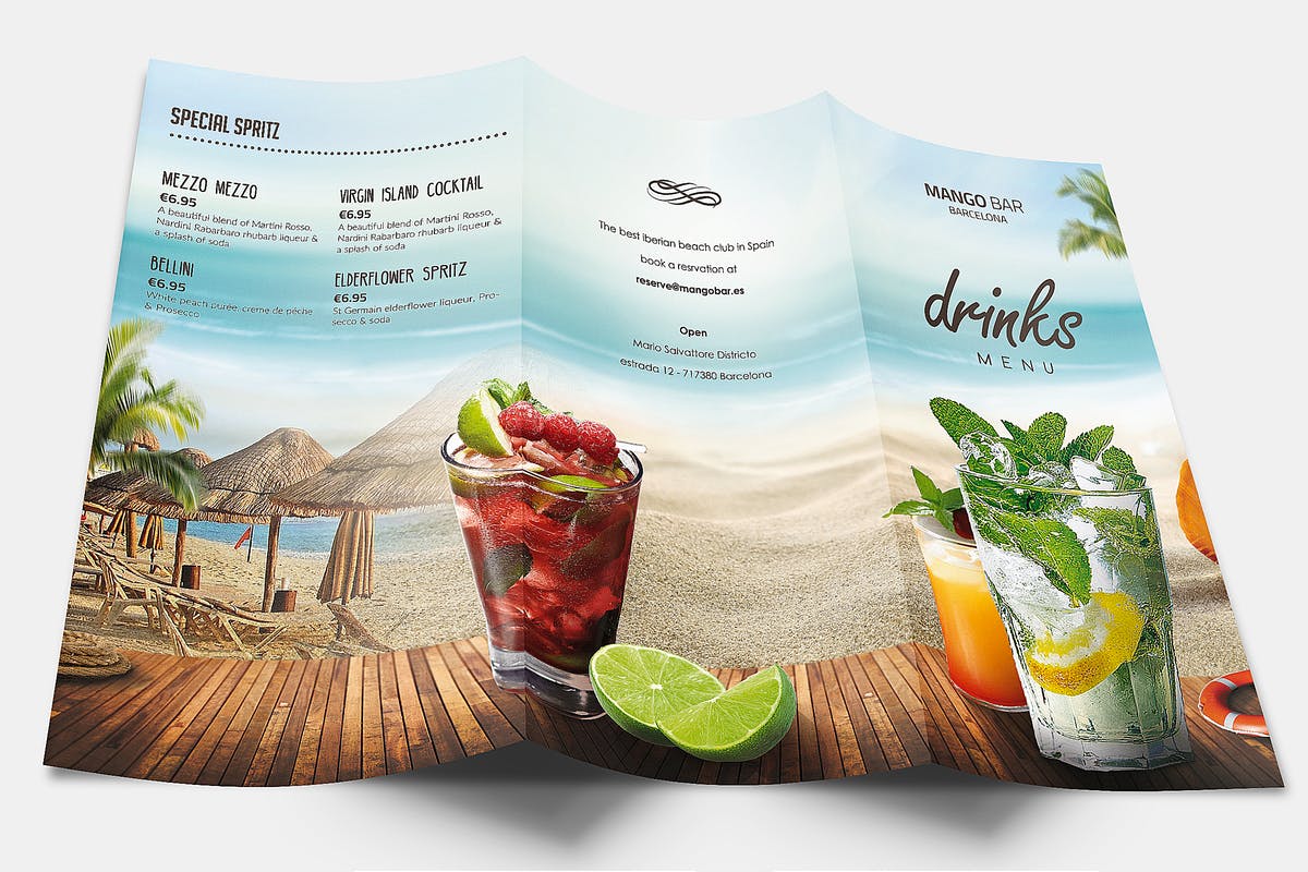 夏季饮品海滩餐厅菜单PSD模板 Summer Drinks Menu插图