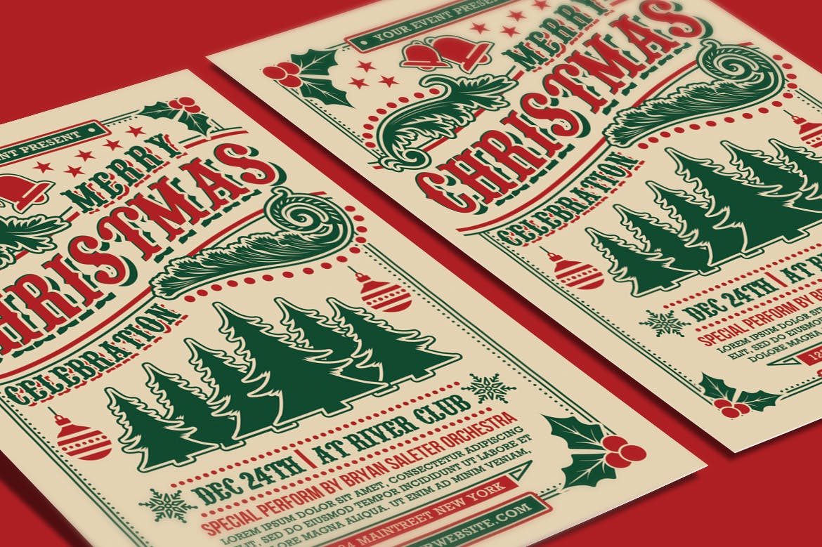 圣诞节庆祝活动复古海报传单设计模板 Christmas Celebration Flyer插图(2)