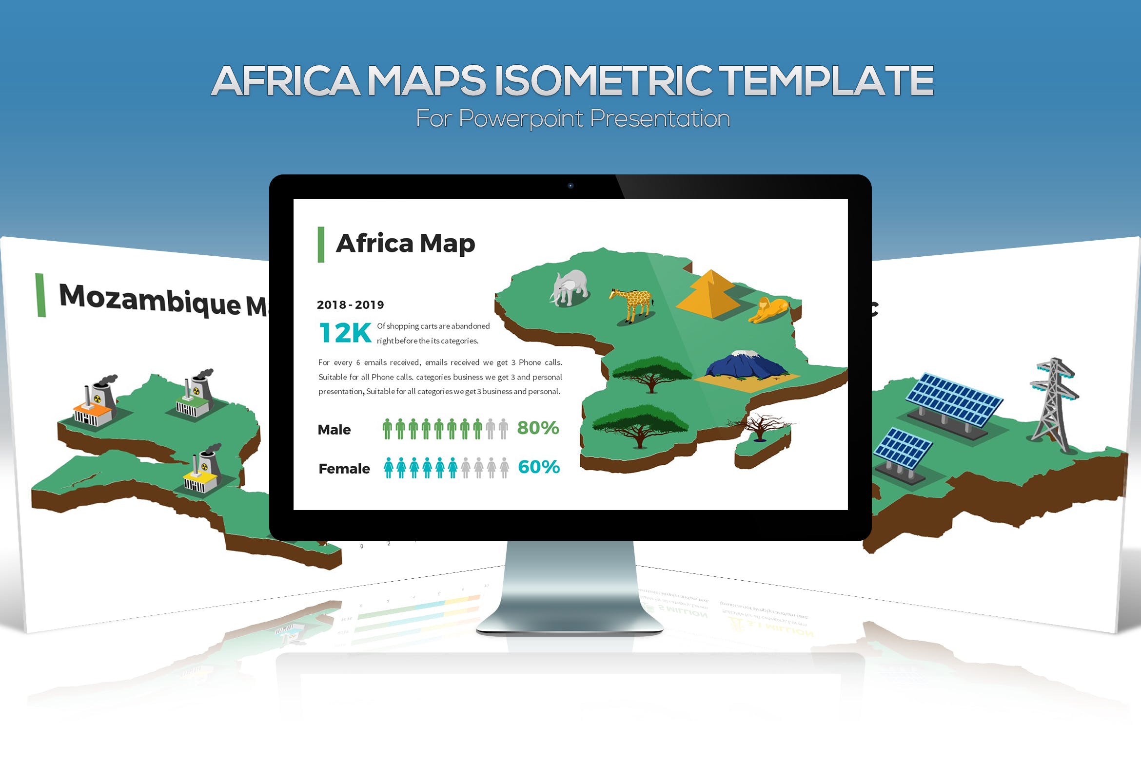 美洲国家/地区地图PPT幻灯片设计素材 Africa Maps Isometric & Legends For Powerpoint插图