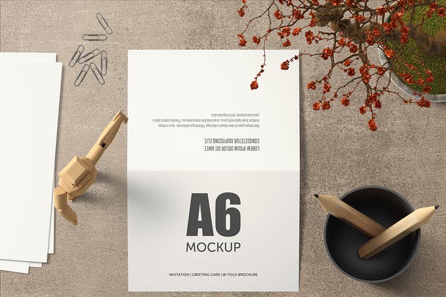 A6横向双折页贺卡/请柬样机套装V1 A6 Landscape Bi-Fold Greeting Card Mockup – Set 1插图(2)