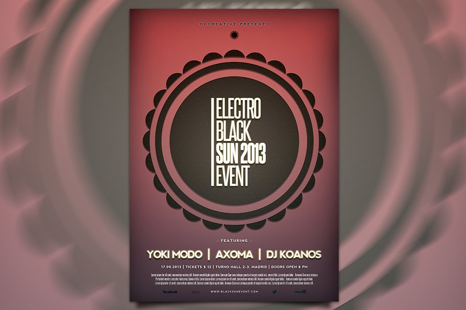 电子音乐派对黑太阳活动传单/海报模板 Electro Black Sun Event Flyer插图(2)